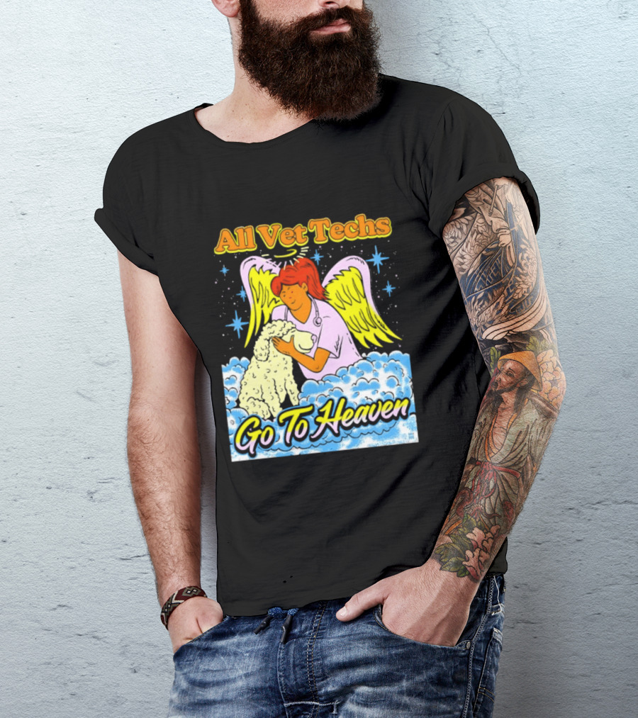 All Vet Techs Go To Heaven Angel Holding Dog Clouds T-Shirt