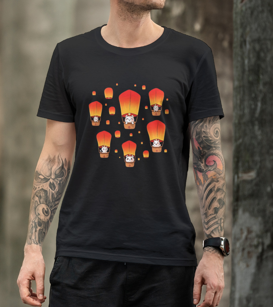 Cats In Lanterns Floating Skyward With Chinese New Year Charm T-Shirt