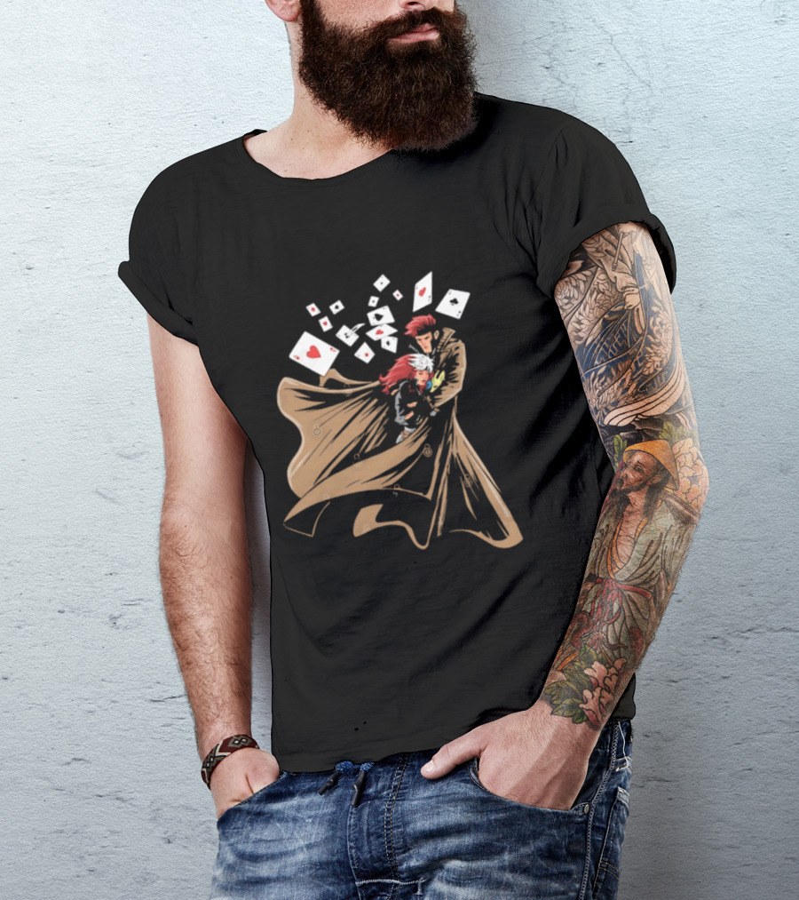 Mutant Love Rogue And Gambit Playing Cards Embrace T-Shirt