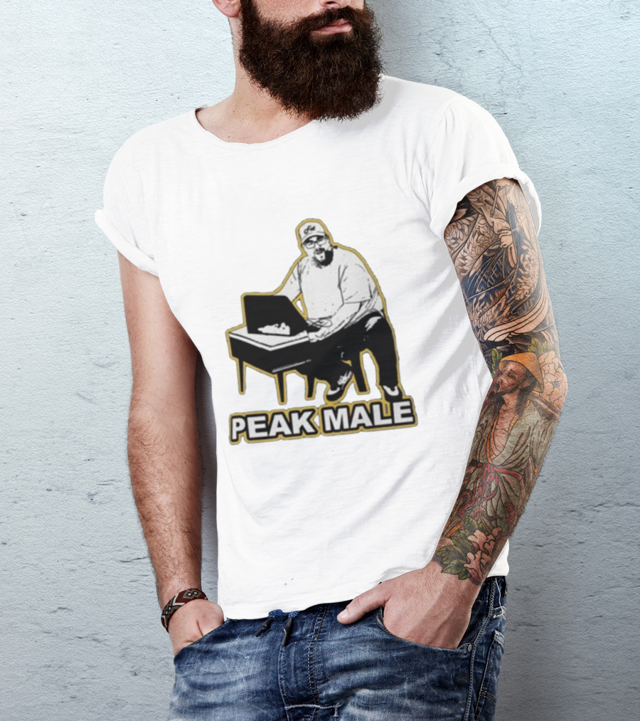 PEAK MALE Bearded Man Sitting At Desk Sketch T-Shirt