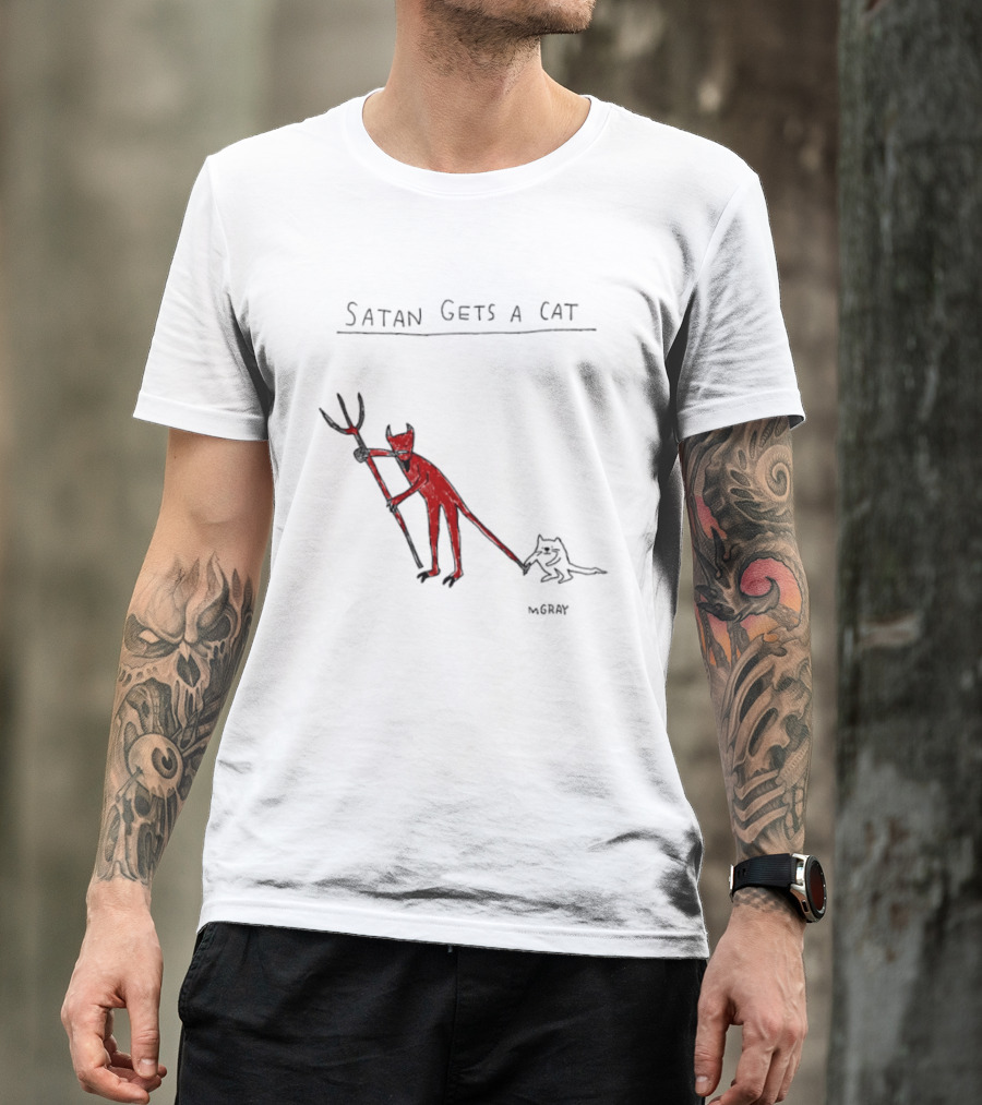 Satan Gets A Cat Devil Figure Pitchfork Drawing By The Oatmeal T-Shirt