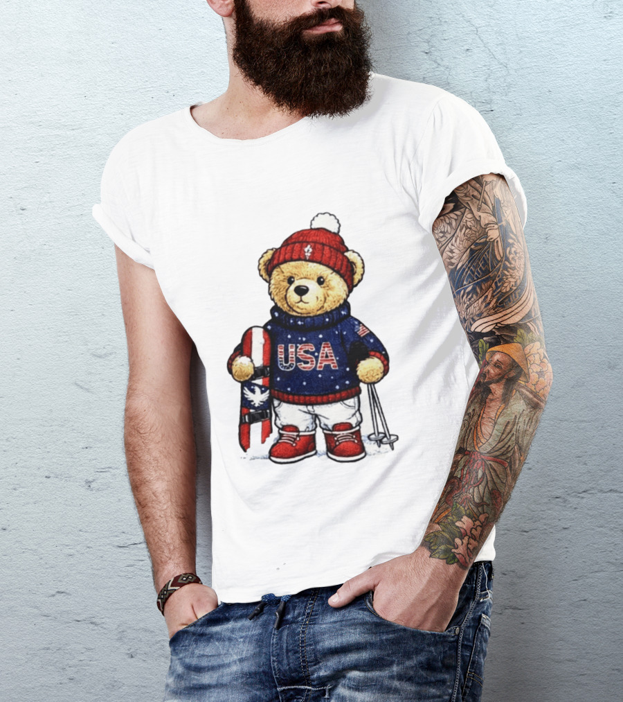 USA Teddy Bear Winter Olympics 2026 Skiing T-Shirt