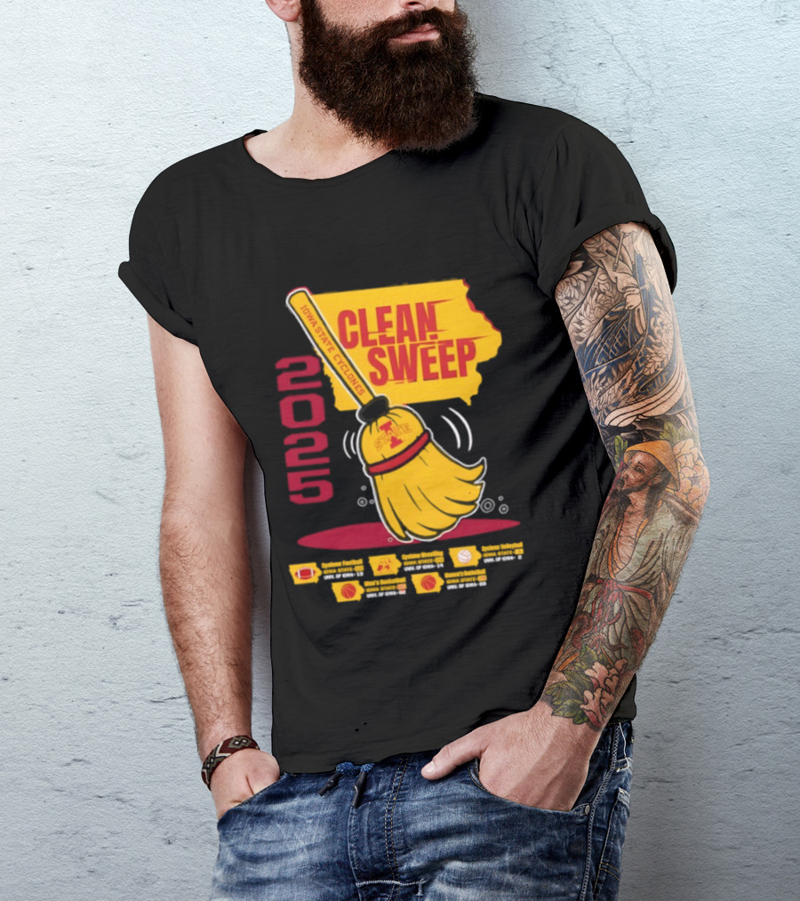 Iowa State Cyclones Clean Sweep 2025 Basketball Wrestling Volleyball Football T-Shirt