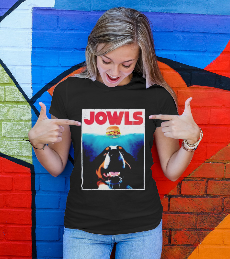 JOWLS Bernese Mountain Dog Burger Parody Jaws Movie T-Shirt