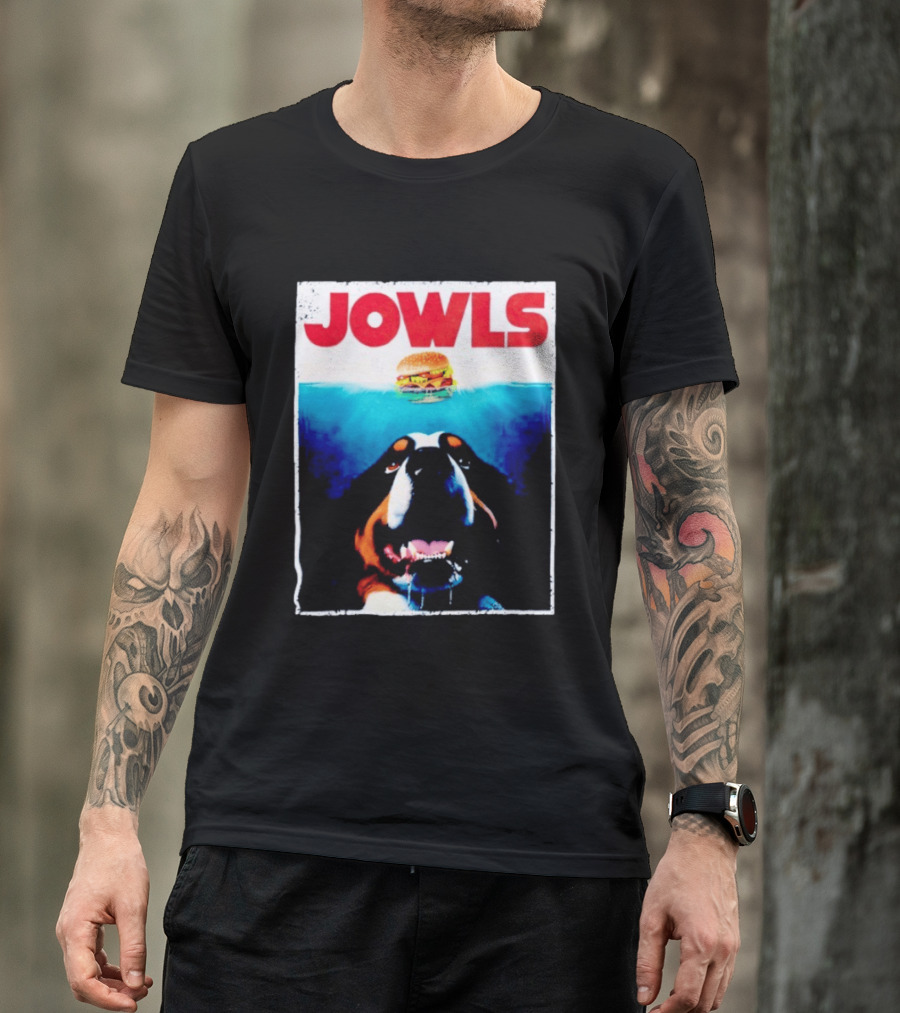 JOWLS Bernese Mountain Dog Burger Parody Jaws Movie T-Shirt