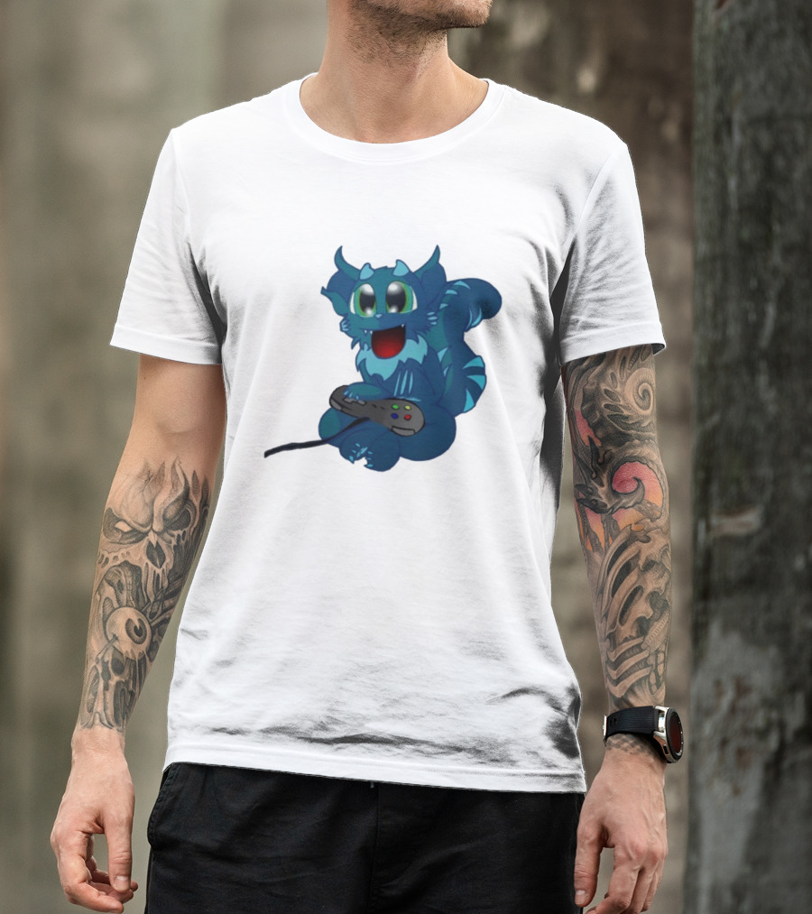 ThaBeast Gamer Blue Creature Playing Controller T-Shirt