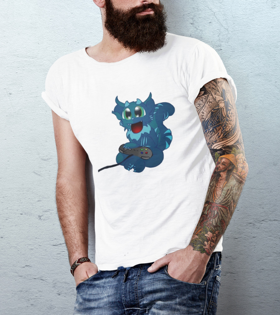 ThaBeast Gamer Blue Creature Playing Controller T-Shirt