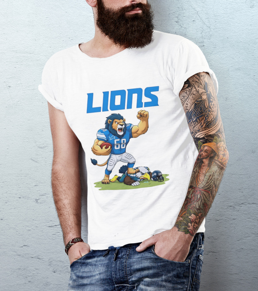 Detroit Lions Dominating Seahawks Rivalry Mascot Showdown T-Shirt