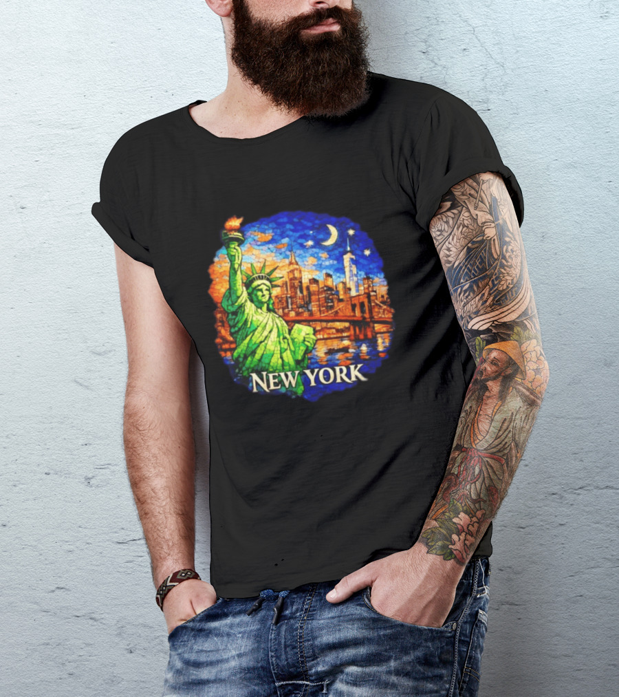 New York City Statue Of Liberty And Skyline Mosaic T-Shirt