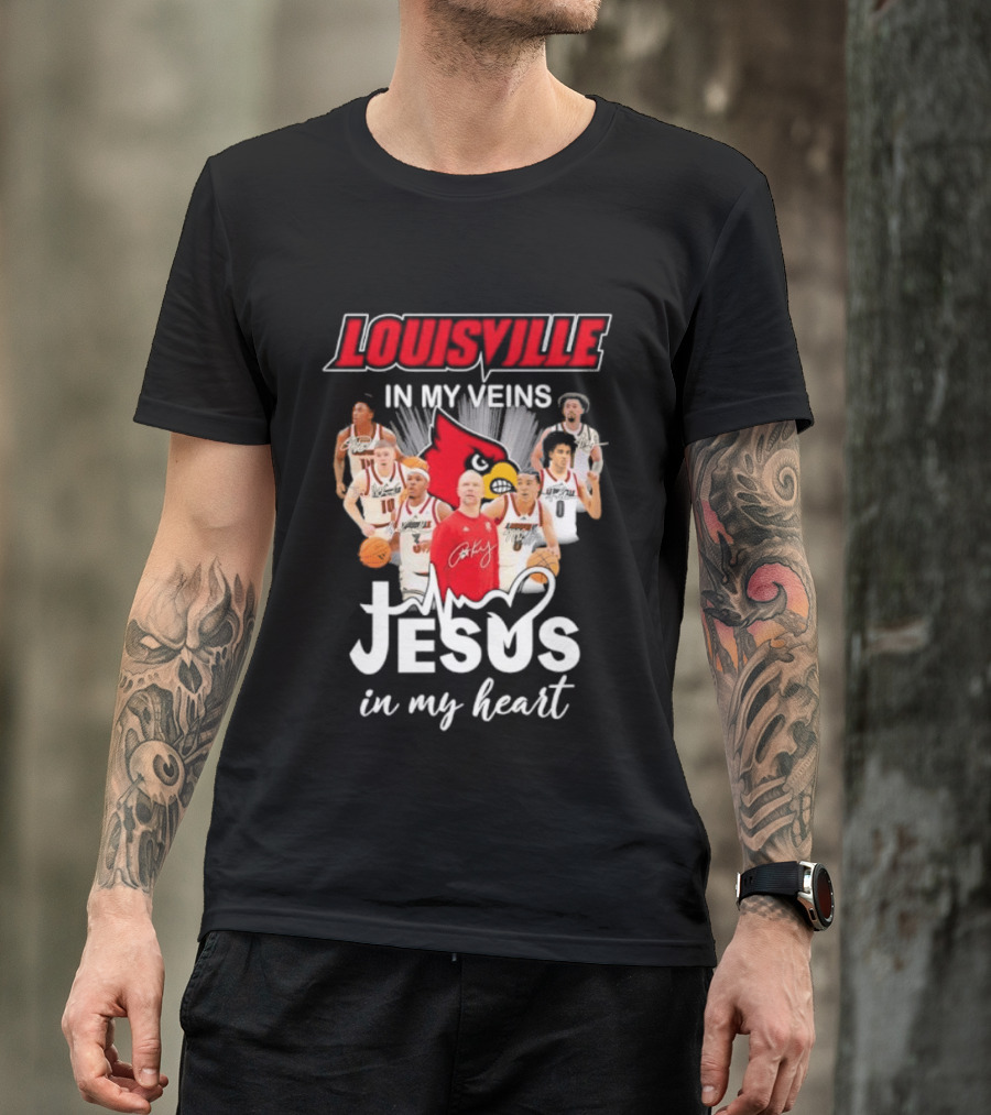 Louisville Cardinals In My Veins Jesus In My Heart Coach Pat Kelsey Players T-Shirt