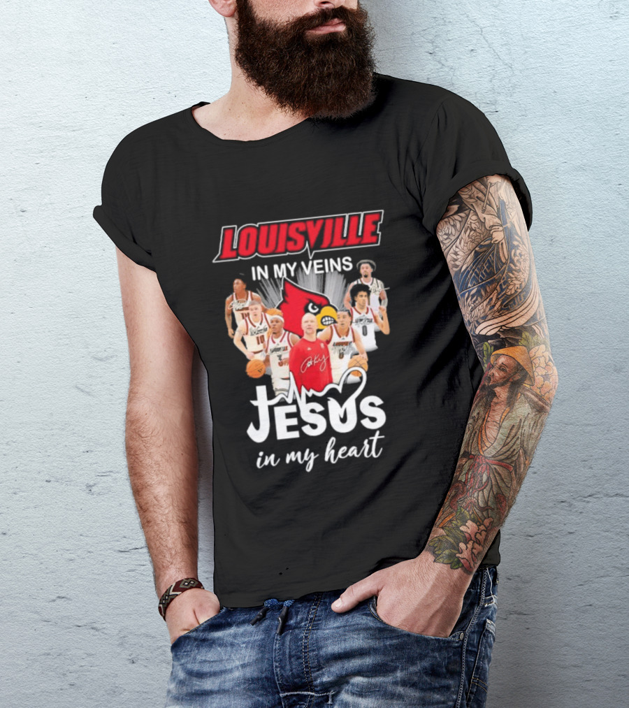 Louisville Cardinals In My Veins Jesus In My Heart Coach Pat Kelsey Players T-Shirt