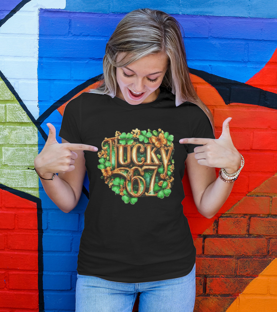 Lucky 67 St Patrick's Day Clover Butterfly 6 7 Meme T-Shirt