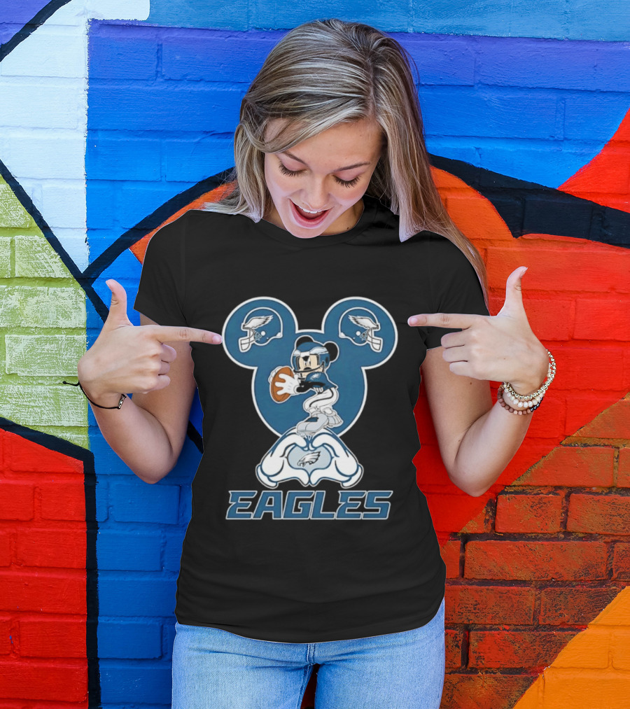 Philadelphia Eagles Mickey Mouse Heart Hands Football T-Shirt
