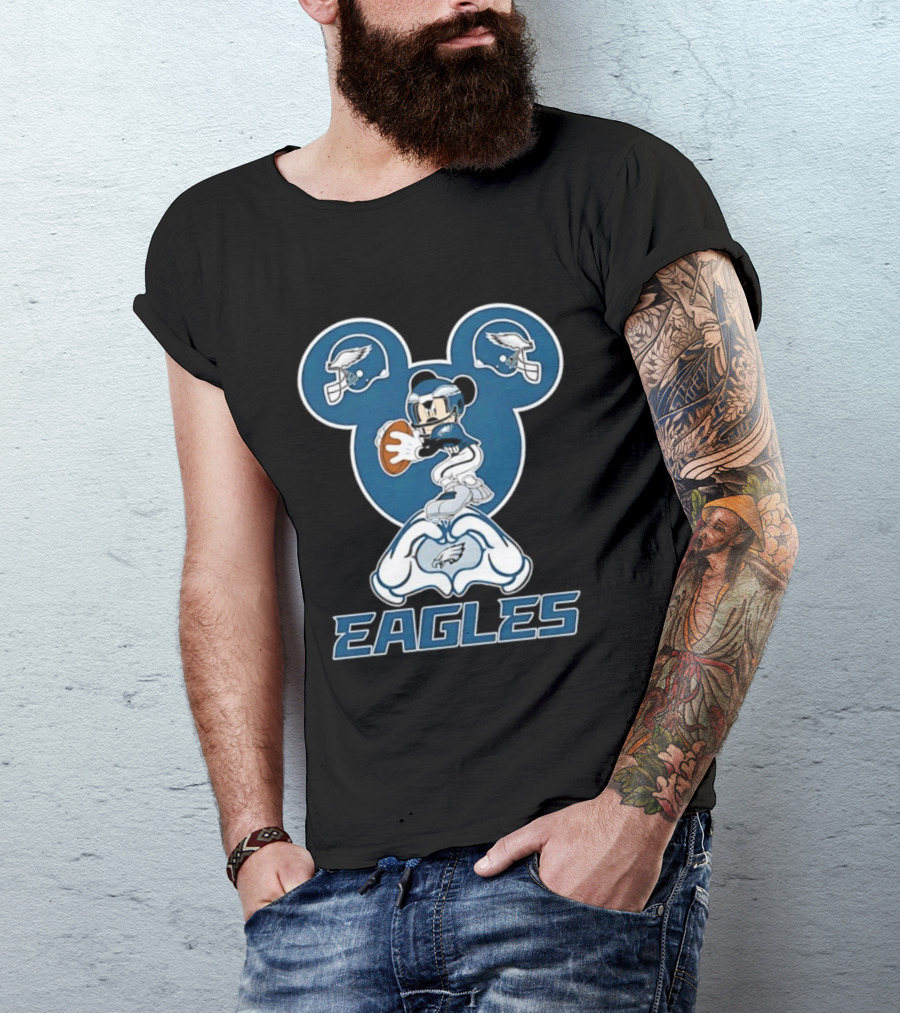 Philadelphia Eagles Mickey Mouse Heart Hands Football T-Shirt