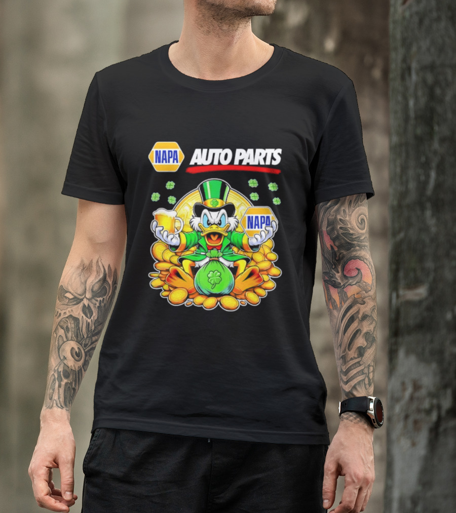 Scrooge McDuck NAPA Auto Parts St Patricks Day Coins And Beer T-Shirt