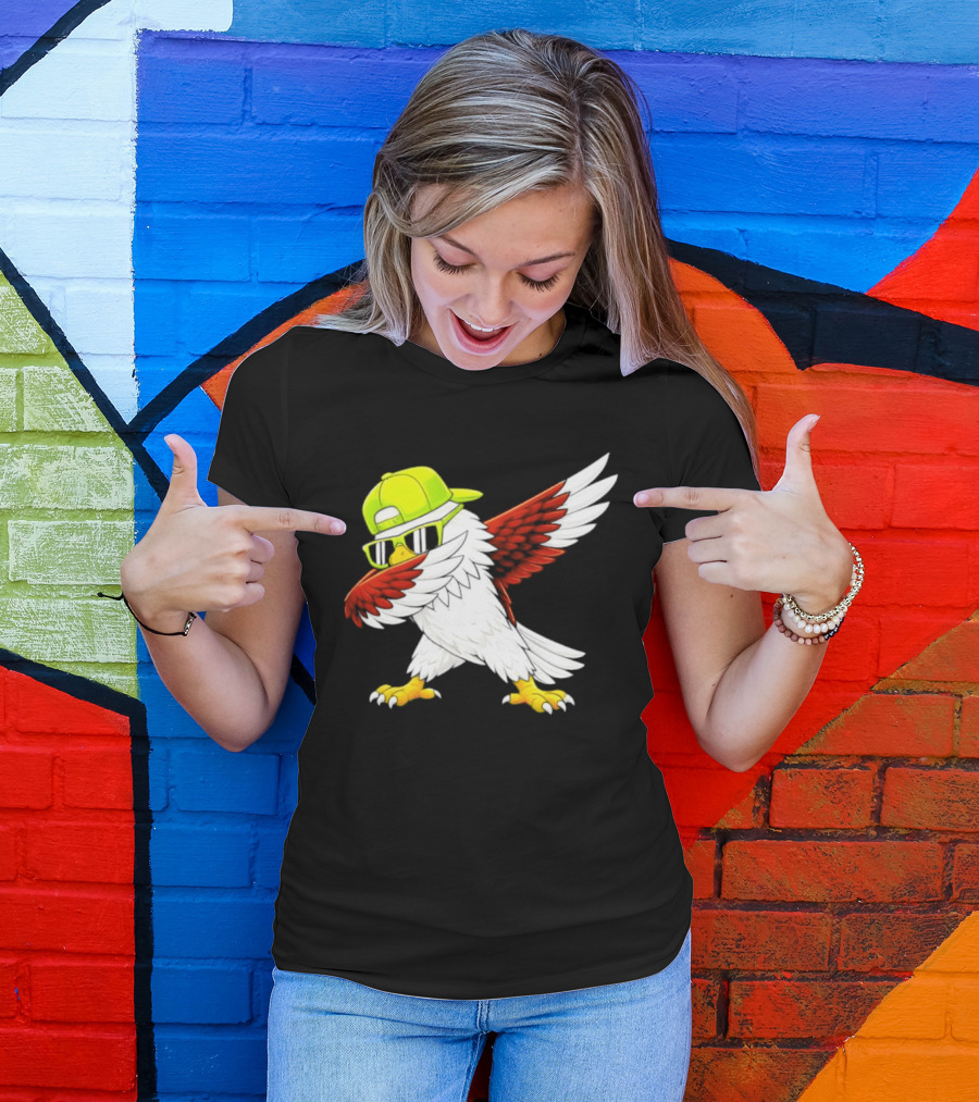 Sea Hawk Dabbing Bird In Neon Cap Football Fan Fun T-Shirt