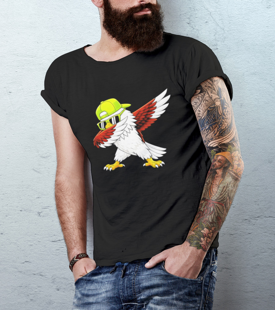 Sea Hawk Dabbing Bird In Neon Cap Football Fan Fun T-Shirt