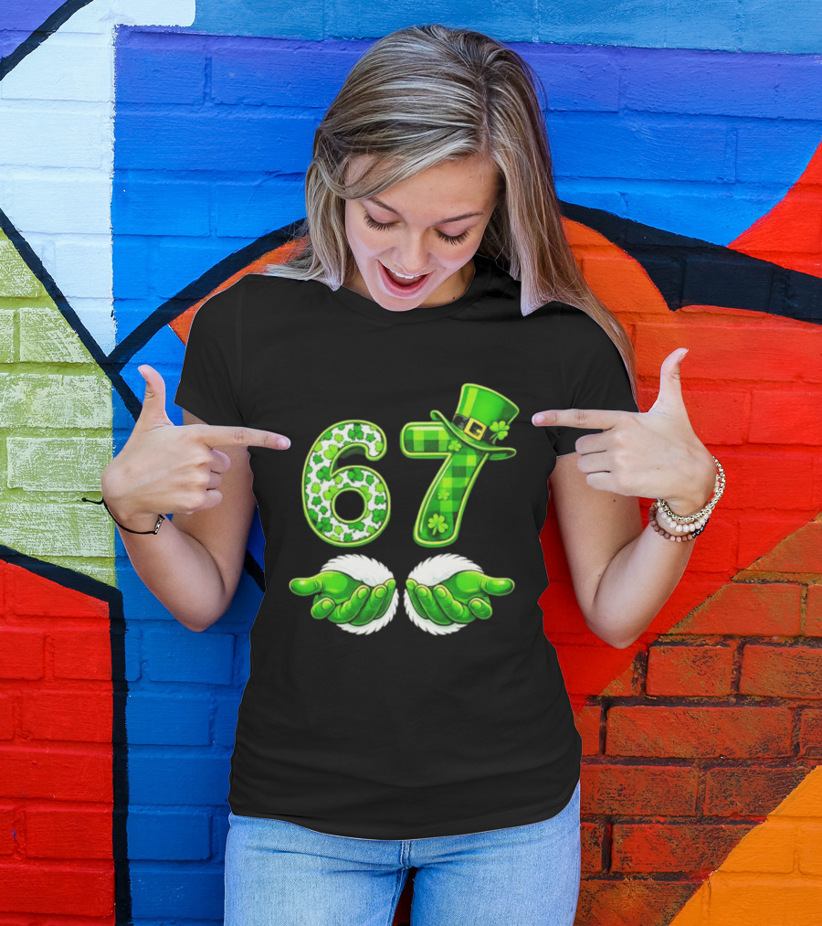St Patricks Day 67 Shamrock Irish Clover Meme Green Hat Luck T-Shirt
