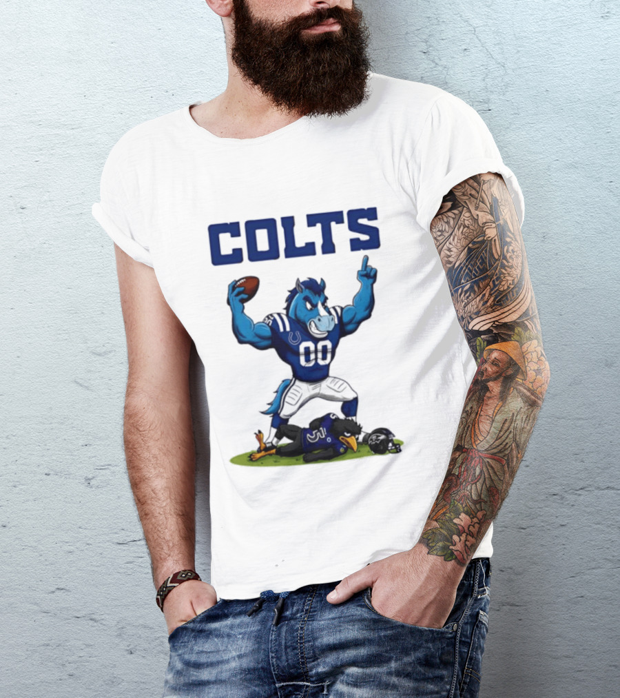 Indianapolis Colts Horse Mascot Defeats Baltimore Ravens Bird Rivalry Football Showdown T-Shirt