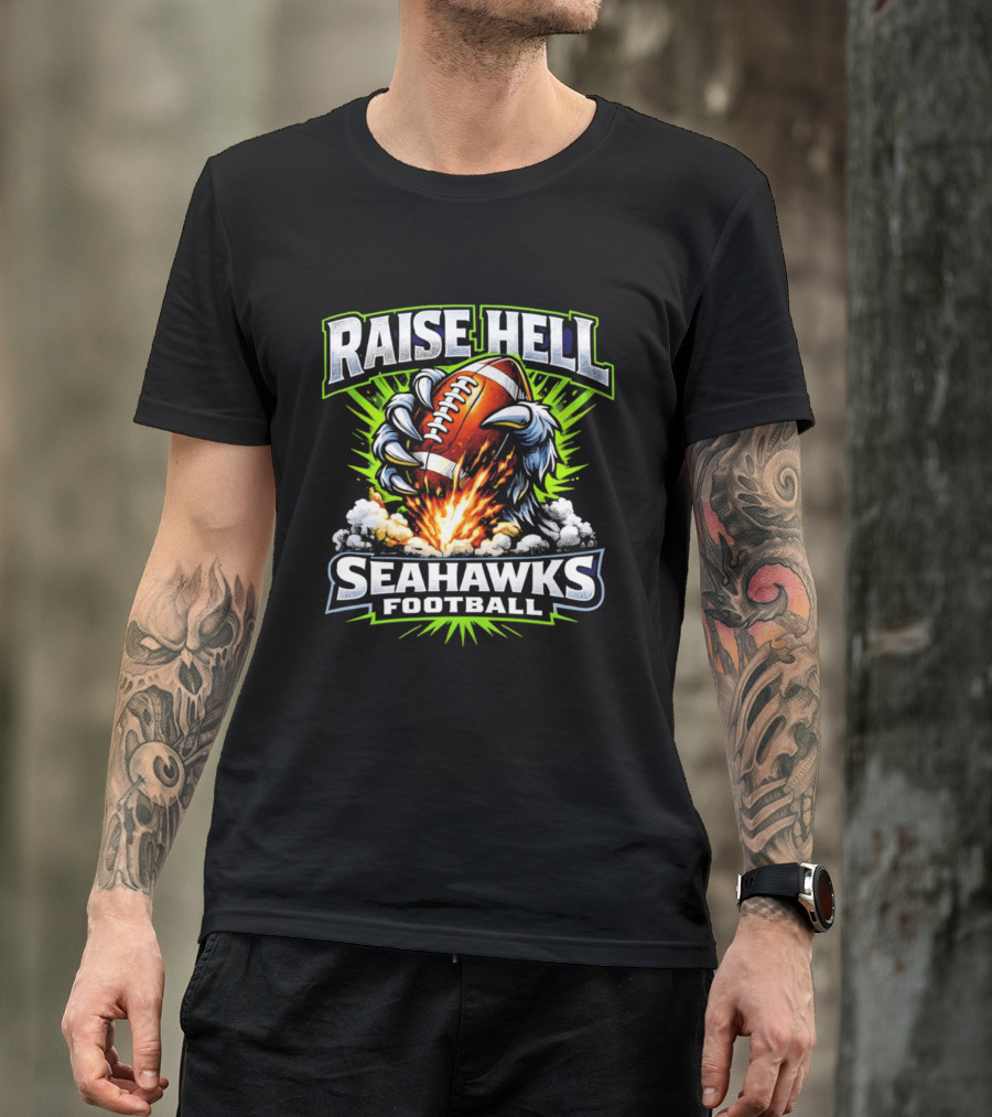 Raise Hell Seahawks Football Explosive Claw T-Shirt
