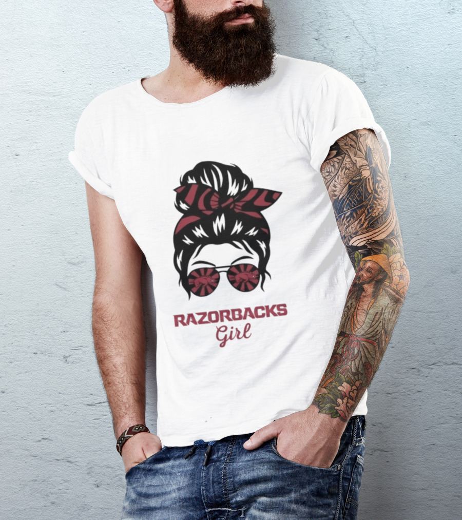 Razorbacks Girl Messy Bun Sunglasses T-Shirt