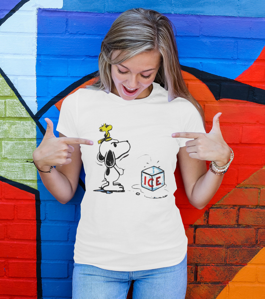 Snoopy Woodstock Piss On Ice Cube Block T-Shirt