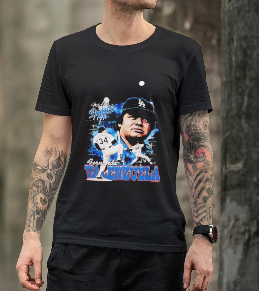 Los Angeles Dodgers Fernando Valenzuela Legendary Pitcher Icon Blue T-Shirt
