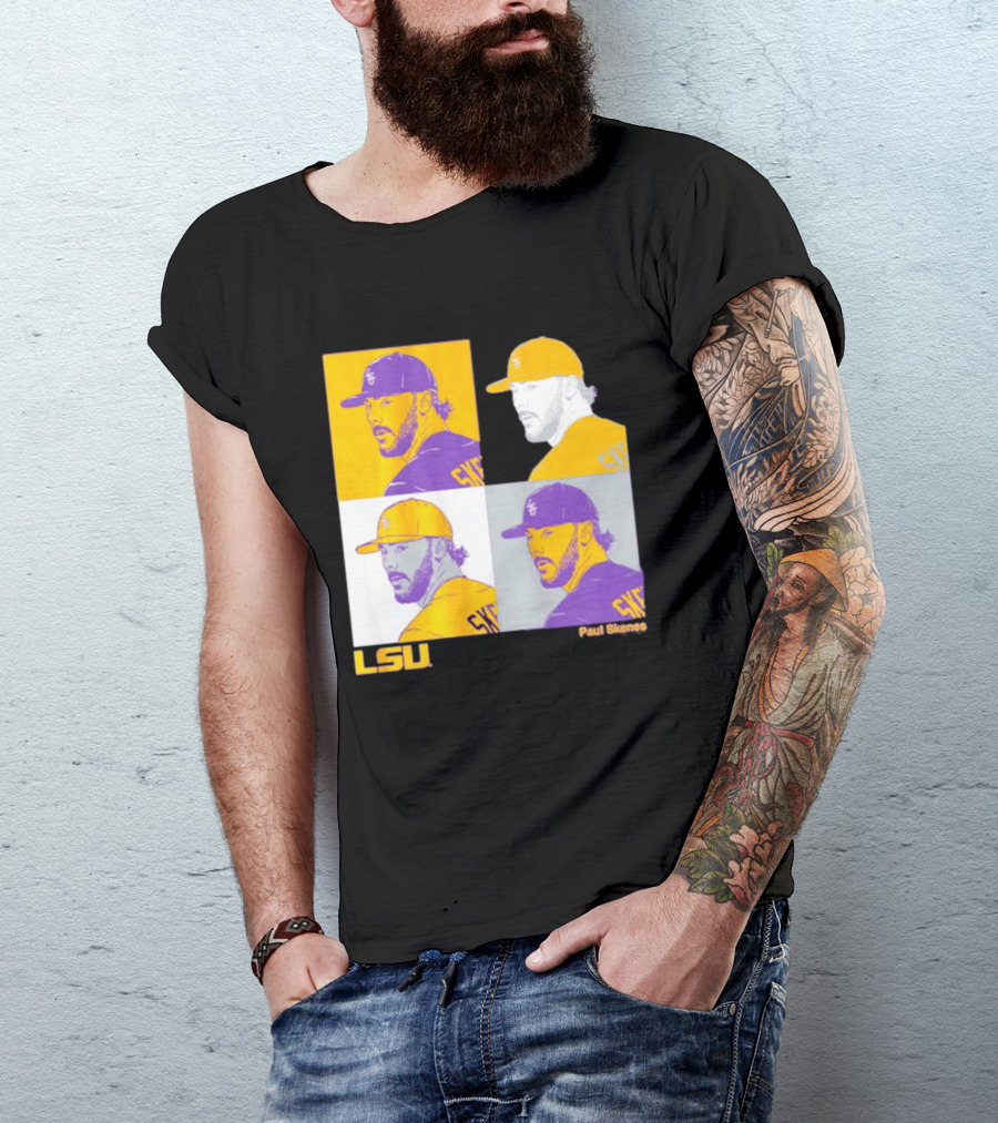 LSU Baseball Paul Skenes Colorful Collage Panels T-Shirt