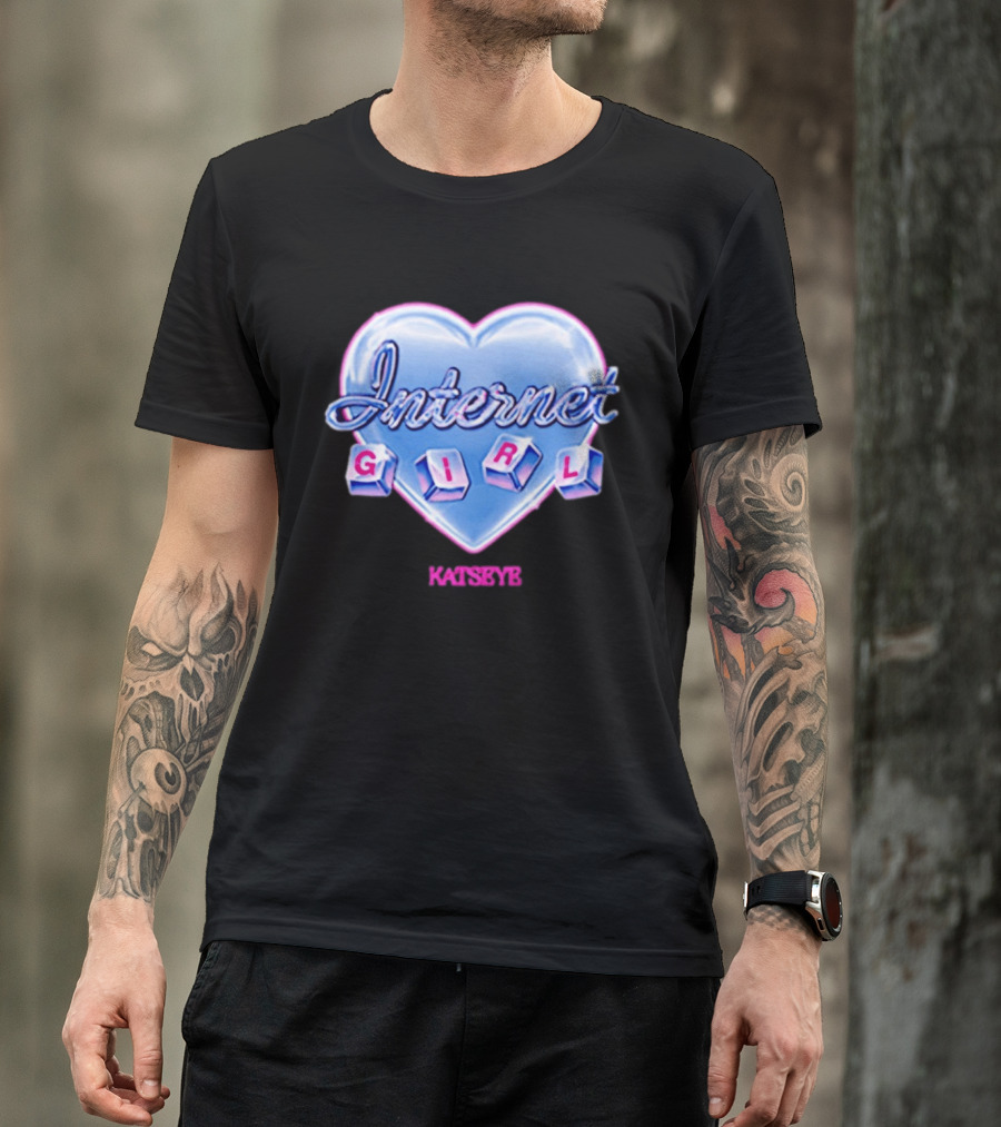 Katseye Internet Girl Neon Blue Heart T-Shirt