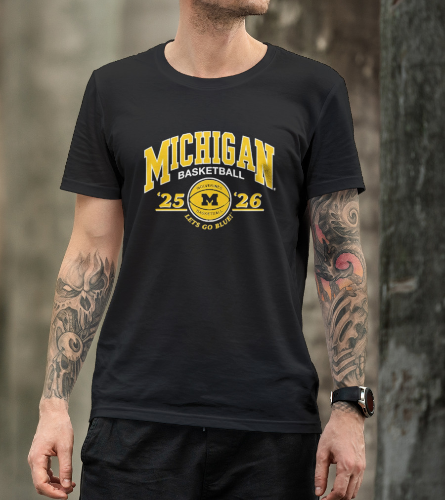 Michigan Basketball 2025 2026 Let's Go Blue M Wolverines T-Shirt