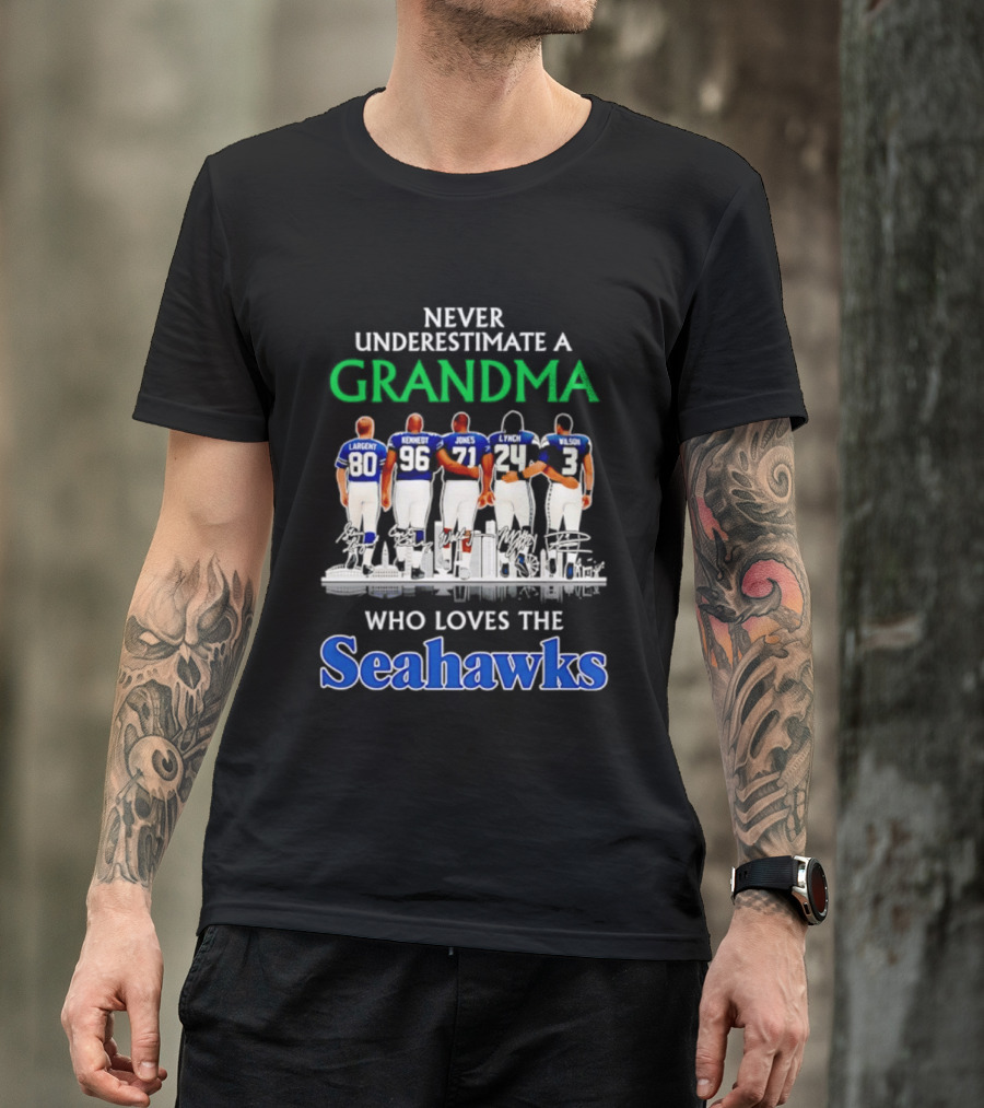 Never Underestimate A Grandma Who Loves The Seahawks Largent Kennedy Jones Lyles T-Shirt