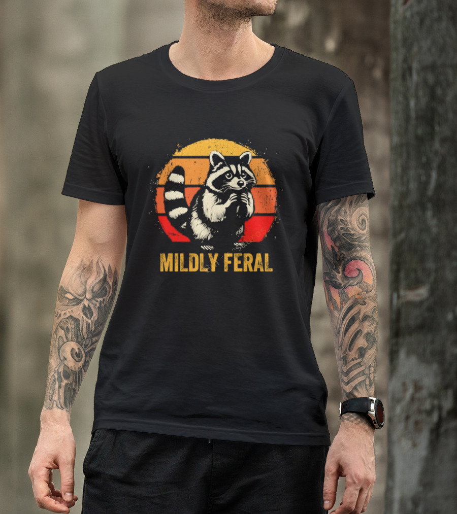 Raccoon Mildly Feral Vintage Sunset T-Shirt