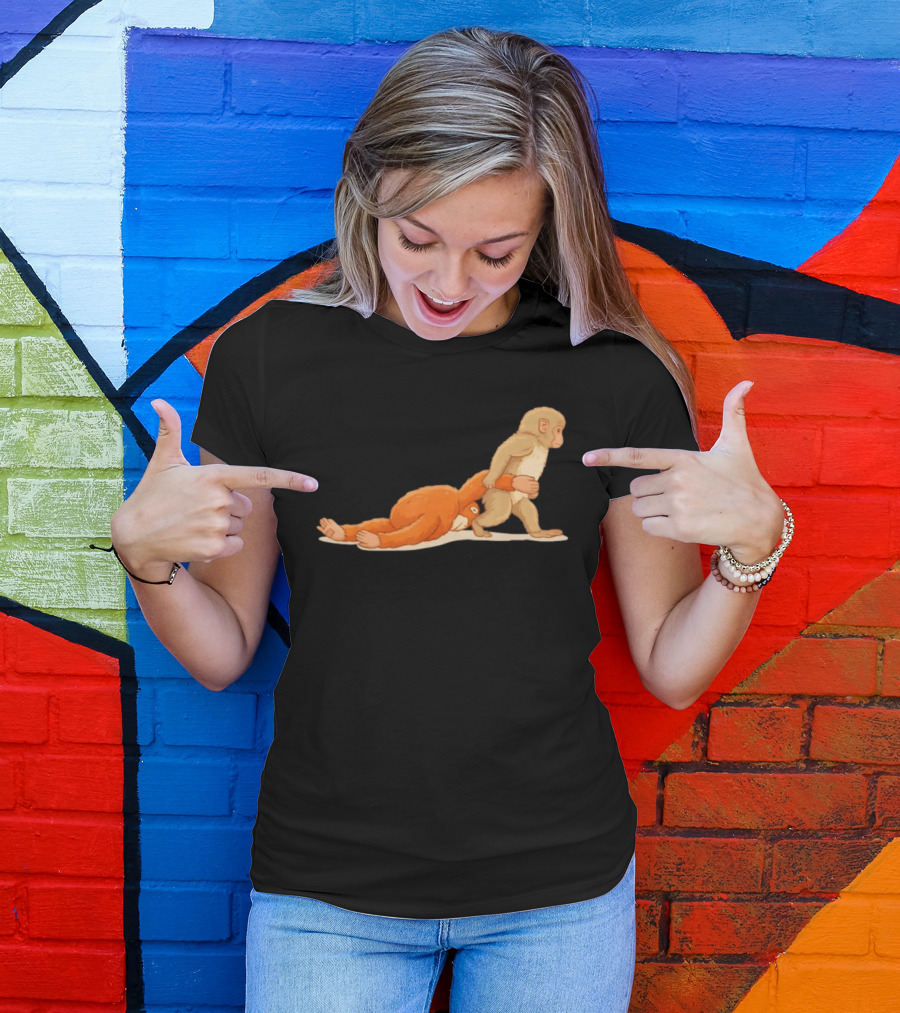 Baby Monkey Punch Hilarious Cartoon Primate Scene T-Shirt