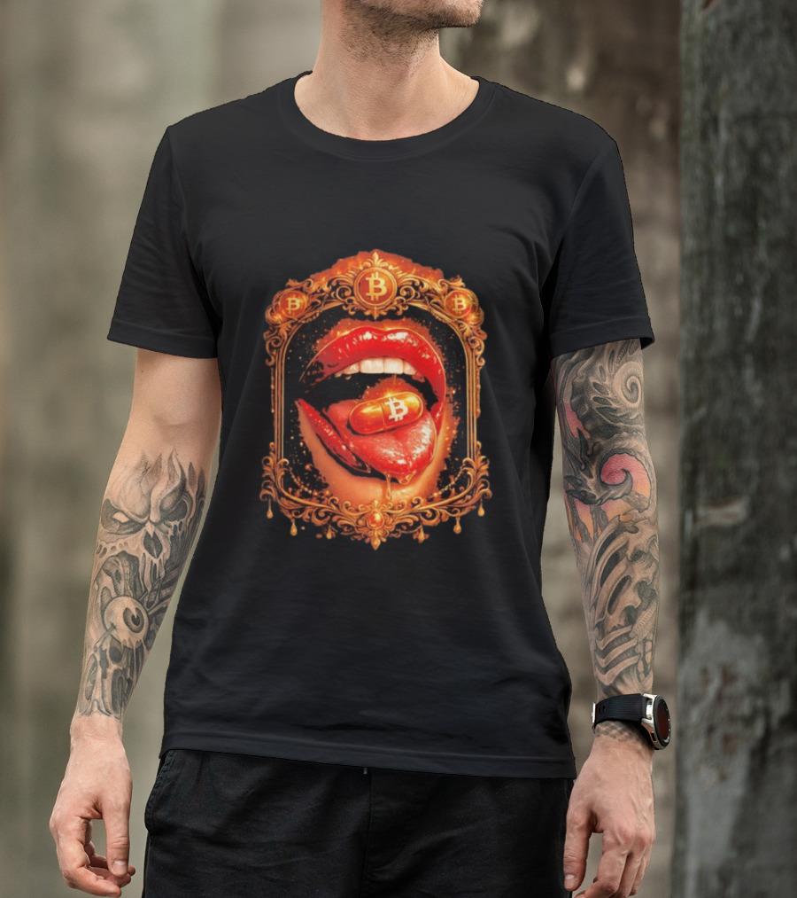 Bitcoin Orange Pill Lips Iconic Cryptocurrency T-Shirt