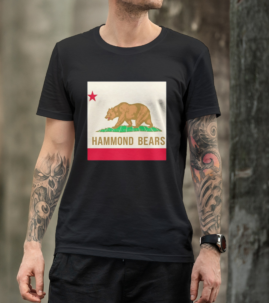 Hammond Bears California Flag Red Star Bear Image T-Shirt