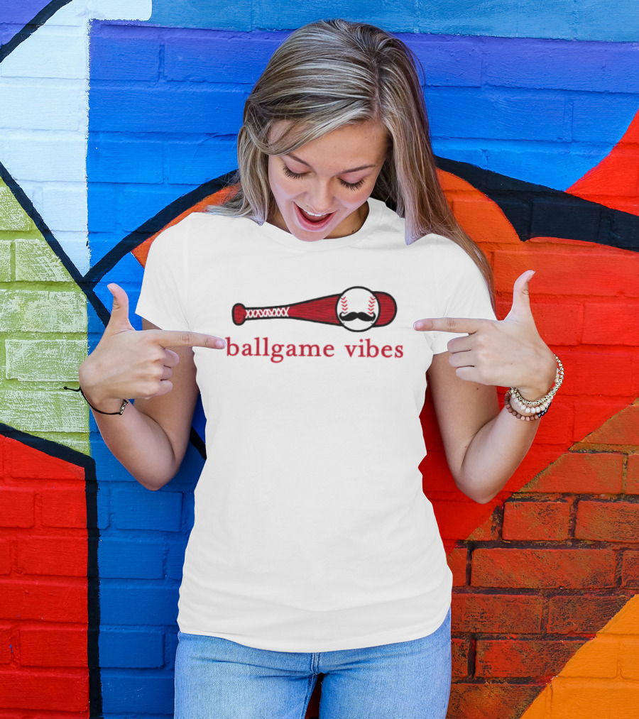 Ballgame Vibes Bat Baseball Mustache T-Shirt