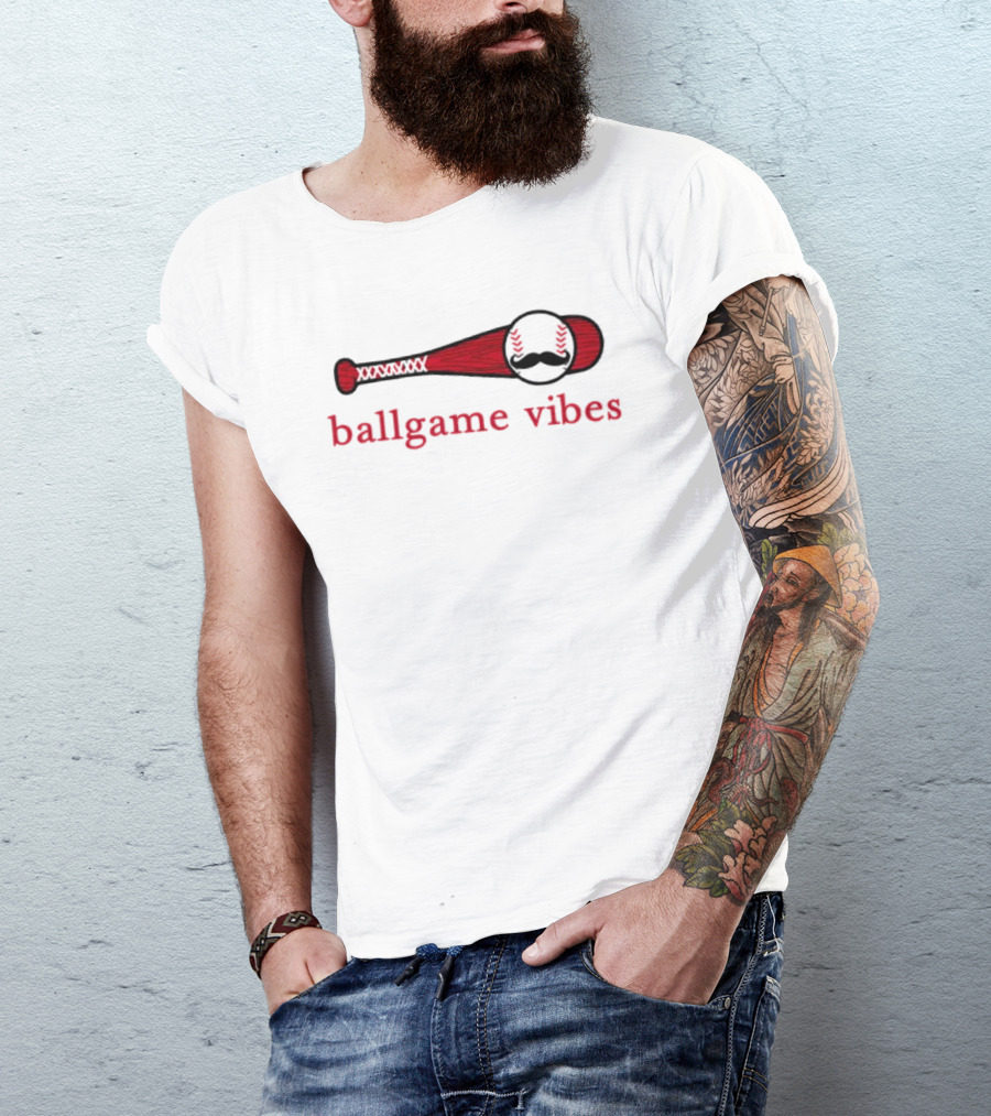 Ballgame Vibes Bat Baseball Mustache T-Shirt