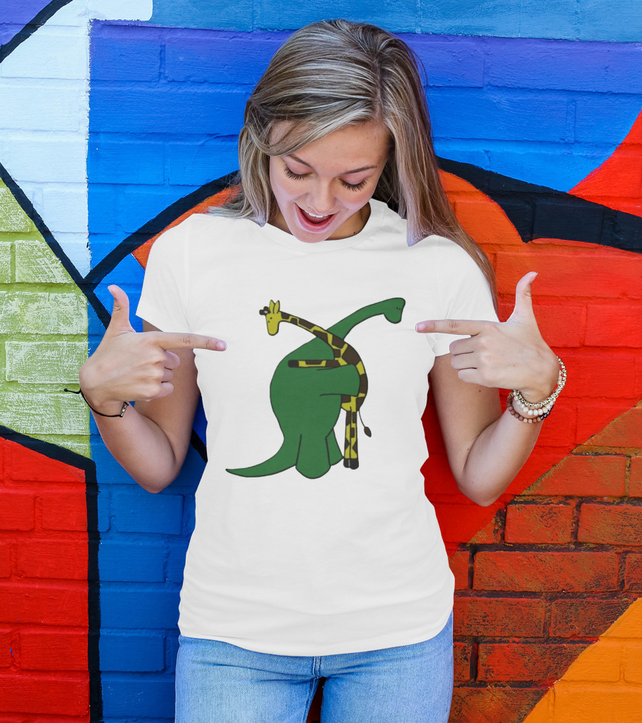 Dinosaur And Giraffe Friendship Embrace T-Shirt