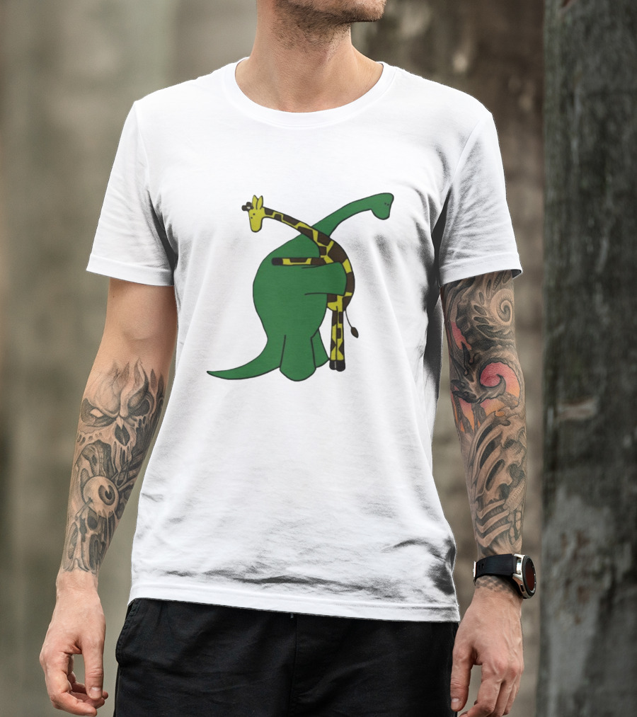Dinosaur And Giraffe Friendship Embrace T-Shirt