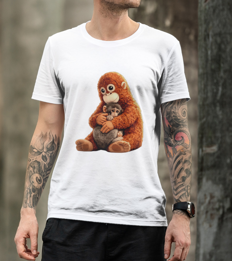 Punch Monkey Hugging Plush Baby Monkey T-Shirt
