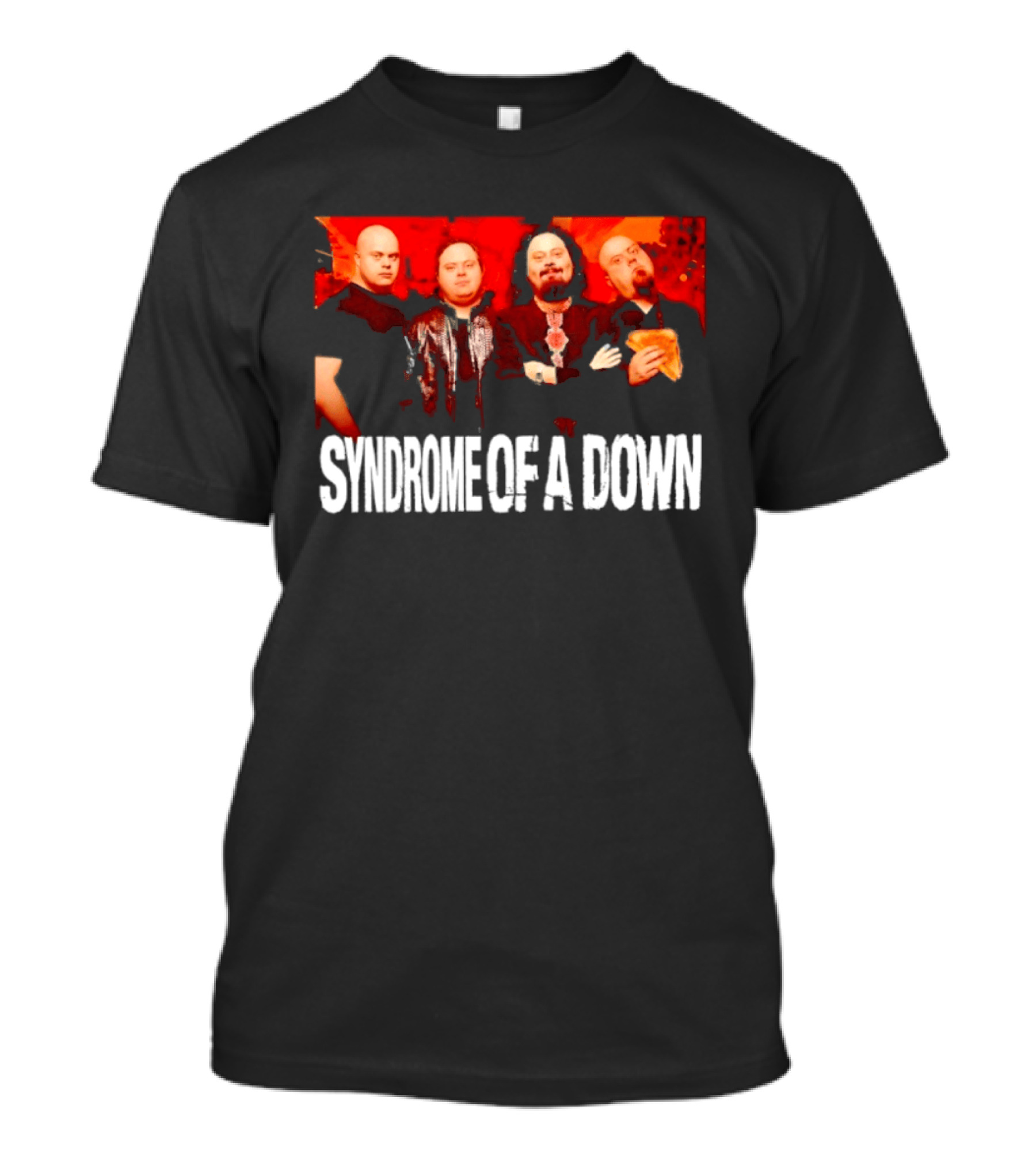 Syndrome Of A Down Band Spoof With Four Figures Eating Pizza T-Shirt