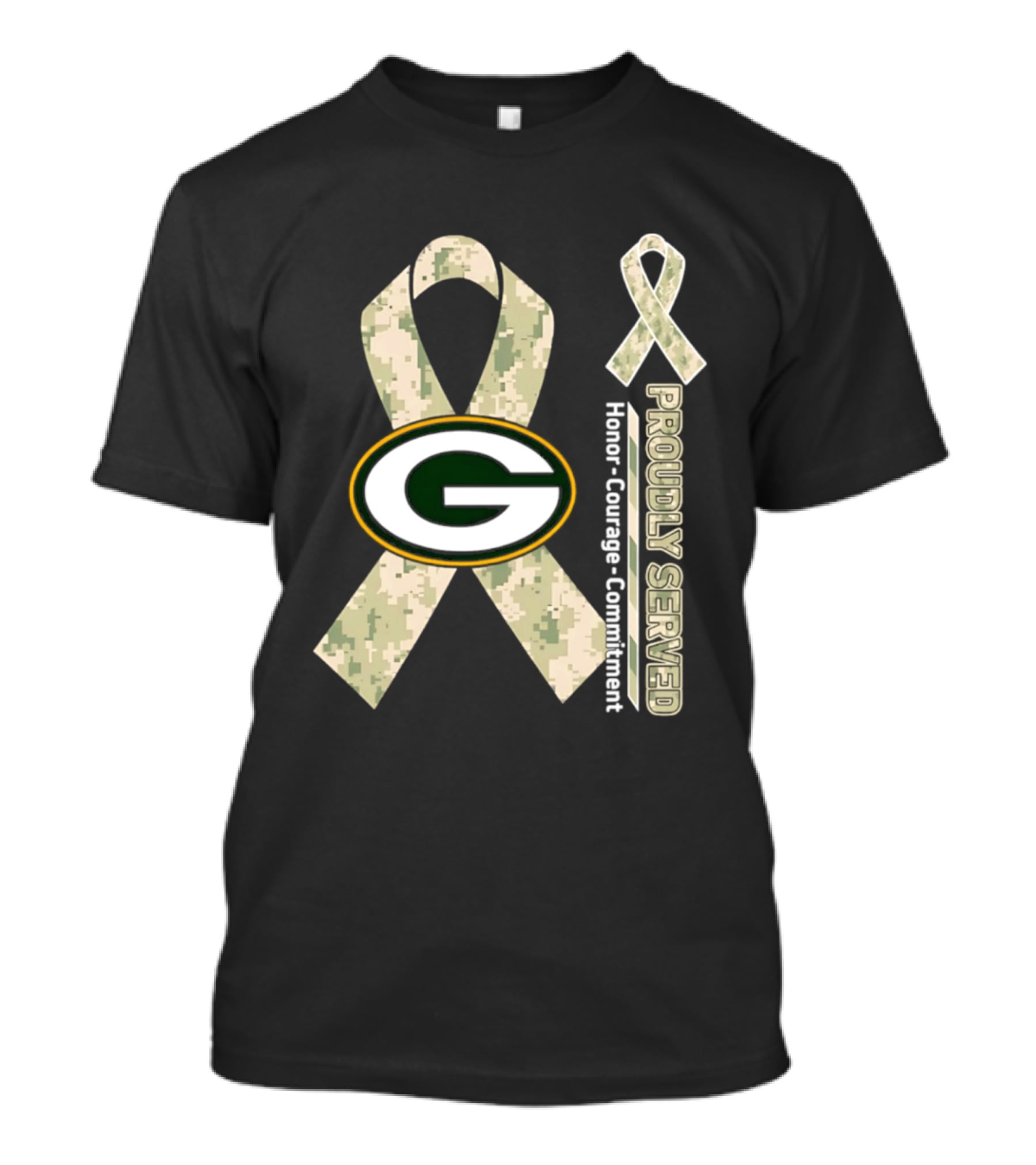 Green Bay Packers Camouflage Ribbon Honor Courage Commitment T-Shirt