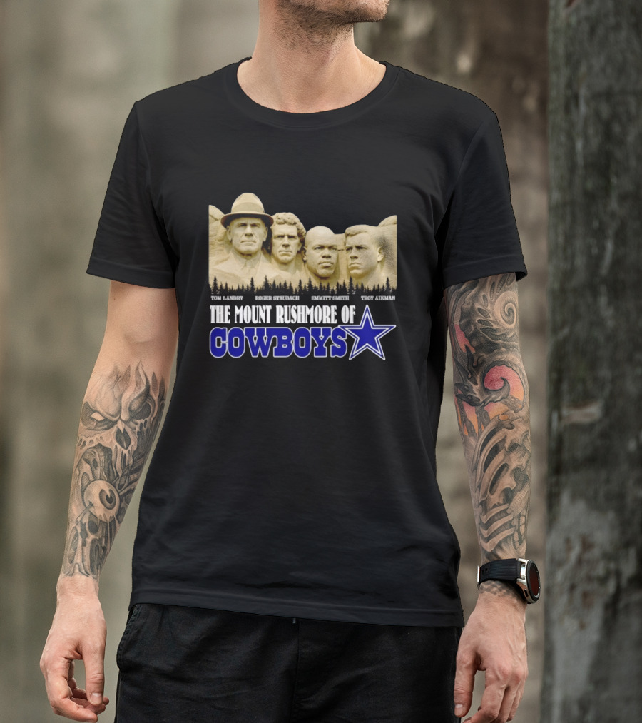 Tom Landry Roger Staubach Emmitt Smith Troy Aikman Mount Rushmore Cowboys Star T-Shirt