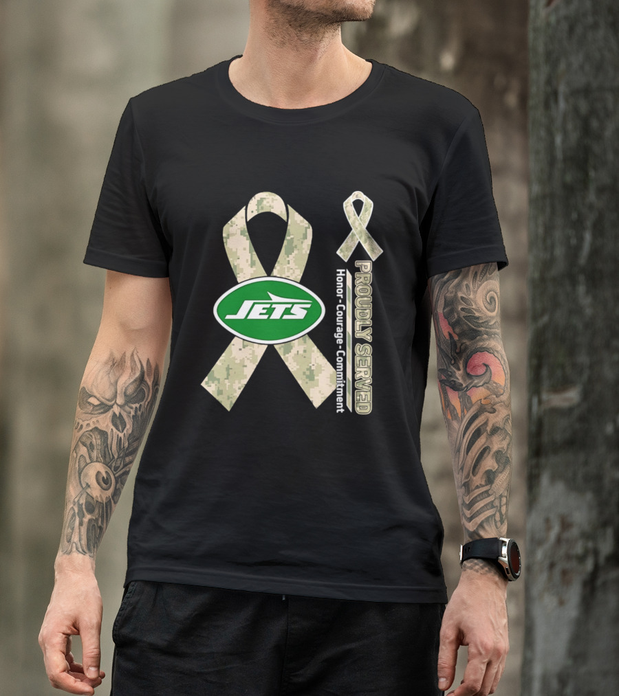 New York Jets Camo Ribbon Proudly Served Honor Courage Commitment T-Shirt