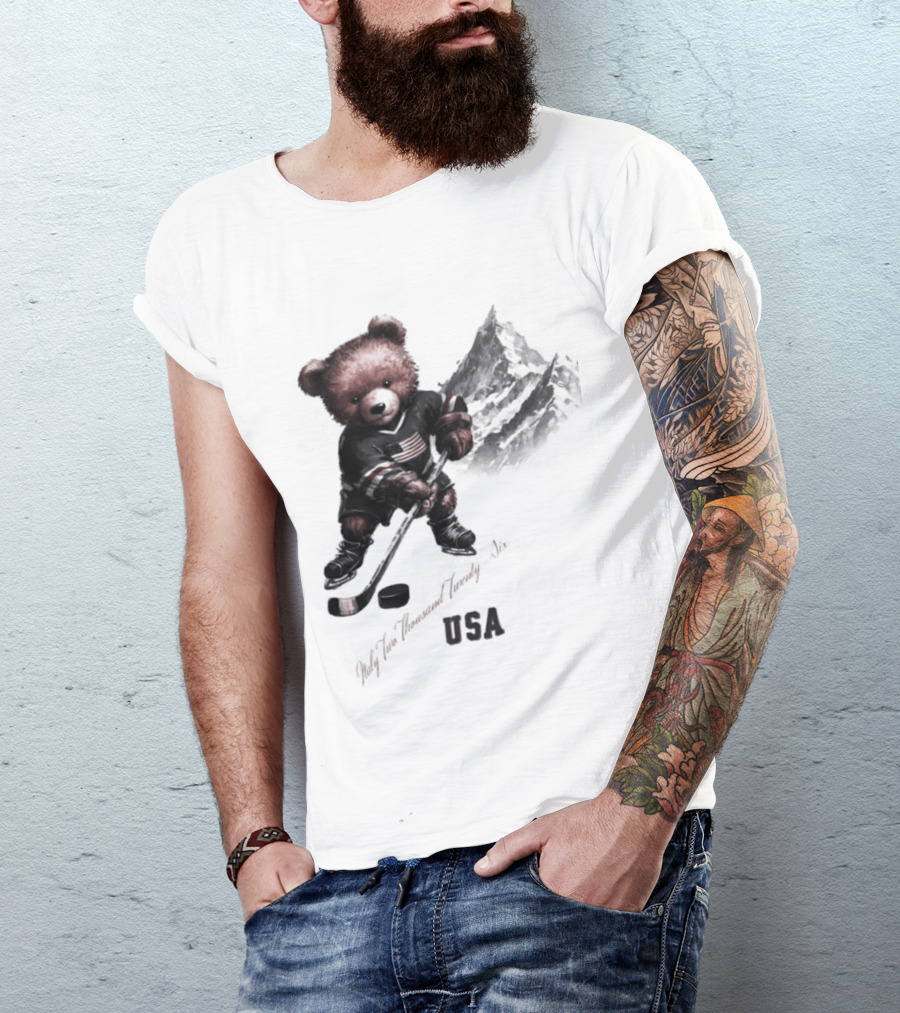 USA Ice Hockey Teddy Bear Italy 2026 T-Shirt