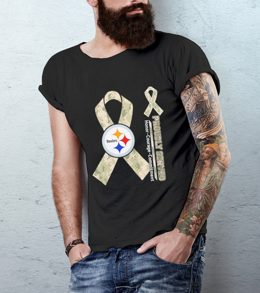 Pittsburgh Steelers Camouflage Ribbon Proudly Served Honor Courage Commitment T-Shirt