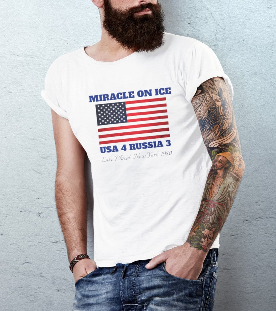 Miracle On Ice USA 4 Russia 3 American Flag Lake Placid New York 1980 Olympic 2026 Milano Cortina T-Shirt