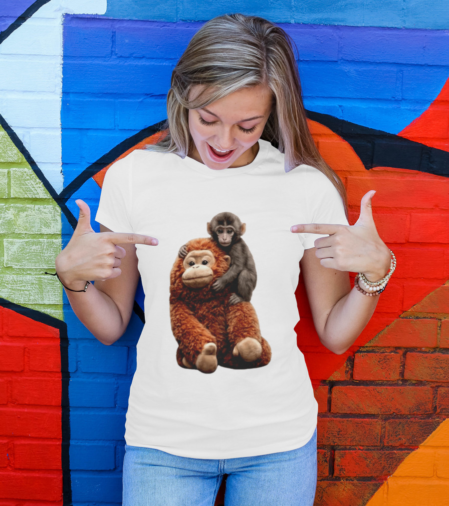 Monkey Punch Plush Toy And Baby Monkey Cuddling Image T-Shirt