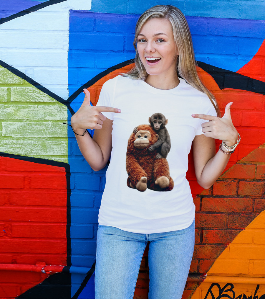 Monkey Punch Plush Toy And Baby Monkey Cuddling Image T-Shirt
