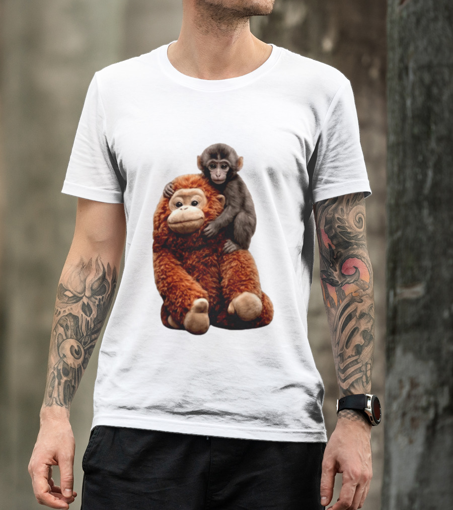 Monkey Punch Plush Toy And Baby Monkey Cuddling Image T-Shirt